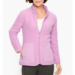 T by Talbots High-Low Cozy Sherpa Jacket - violet tulle - size 1X Petite